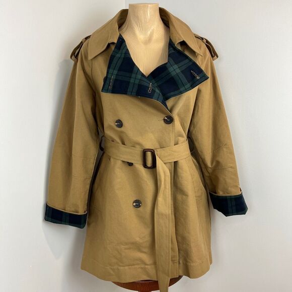 Flash Women's Size 1 US S Tan Khaki Flannel Overcoat Peacoat Jacket Korea Trench - Picture 1 of 16